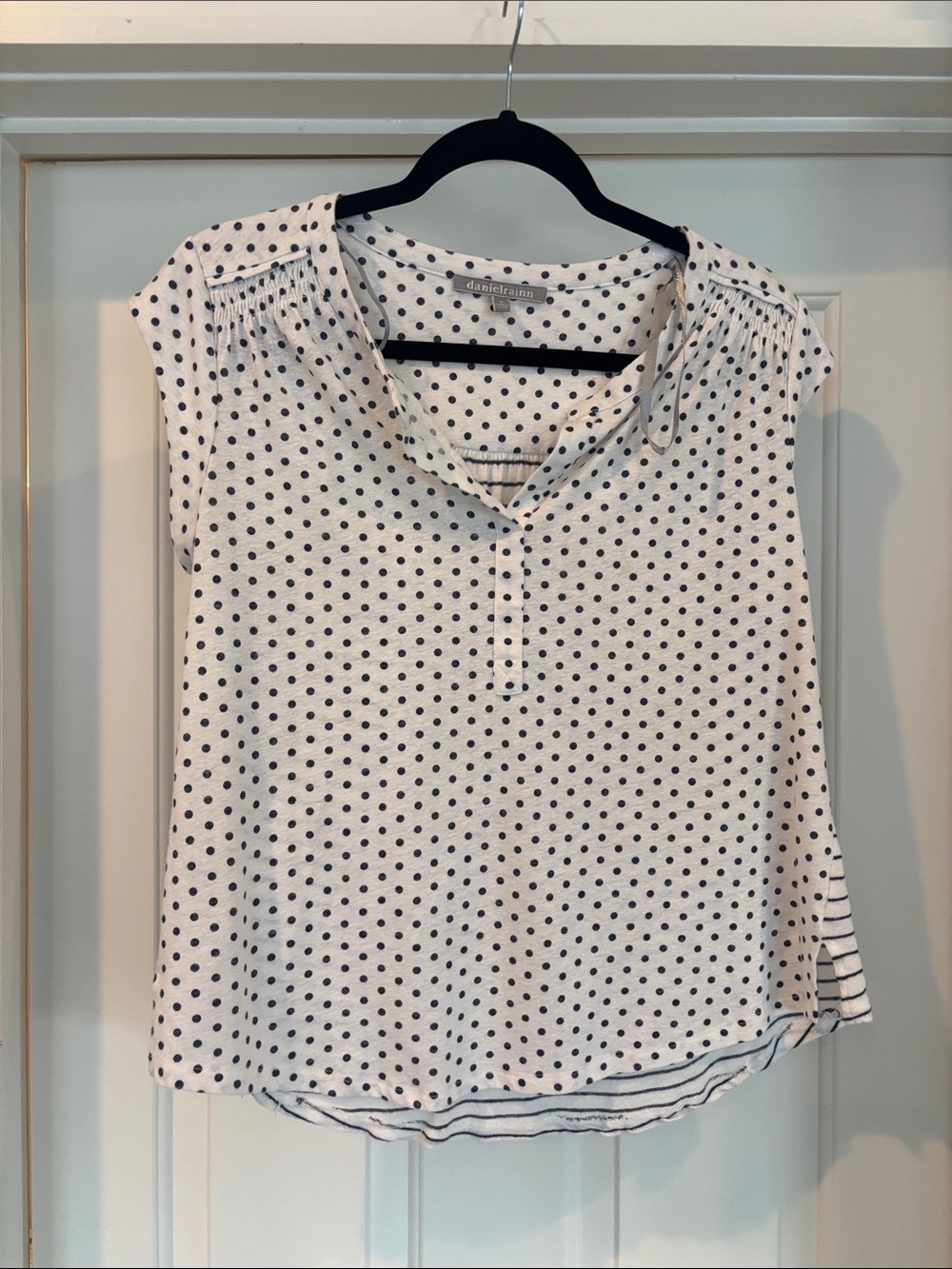 Daniel Rainn White with Navy Polka Dot Cap Sleeve Blouse